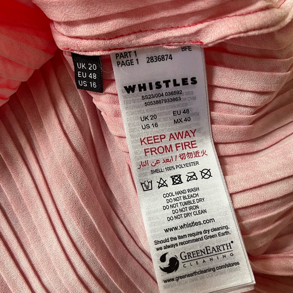 Whistles Pink Houndstooth Plissé Midi Chic Dress Pleated Sleeveless US 16 - Picture 9 of 11